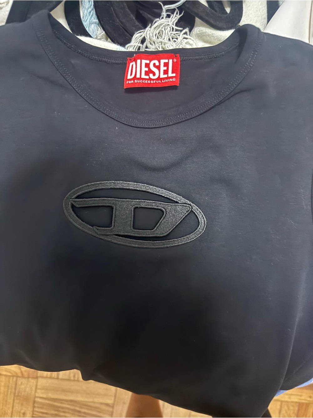 Diesel Black Short Sleeve Crewneck with Embossed Logo